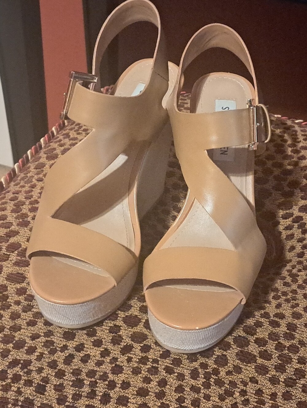 Steve Madden Tan Crisscross Slingback Wedges